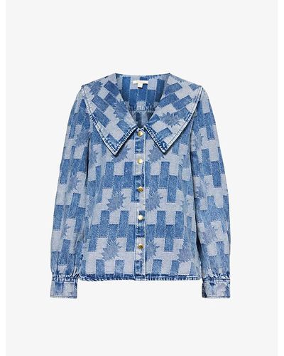Barbour Bowhill Boxy-fit Patterned-denim Shirt - Blue