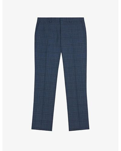 Ted Baker Adlerst Slim-fit Check Wool Trousers - Blue