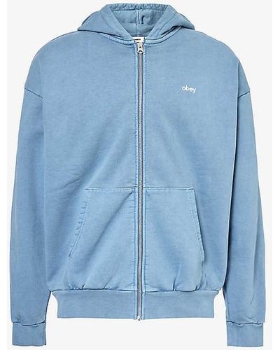 Obey Embroidered Cotton-jersey Hoody X - Blue