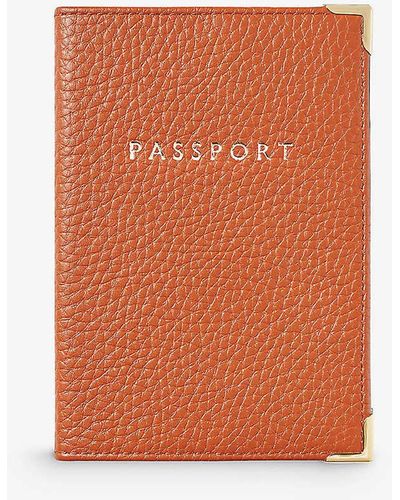 Aspinal of London Logo-embossed Grained-leather Passport Cover - Orange