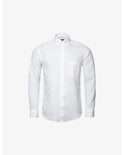 Eton Buttoned-collar Slim-fit Linen Shirt - Blue