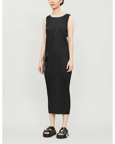 Pleats Please Issey Miyake Pleated Sleeveless Knitted Jersey Midi Dress - Black