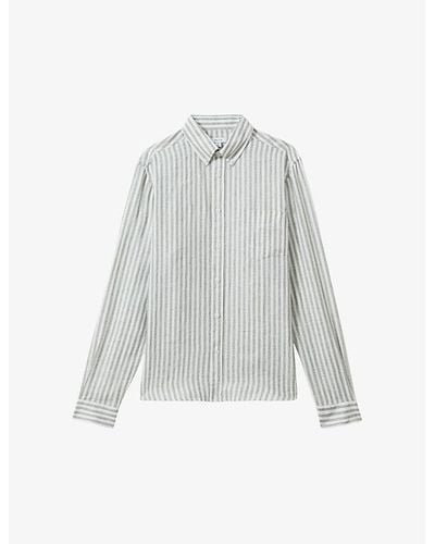 Reiss Queen Striped Regular-fit Linen Shirt X - Grey