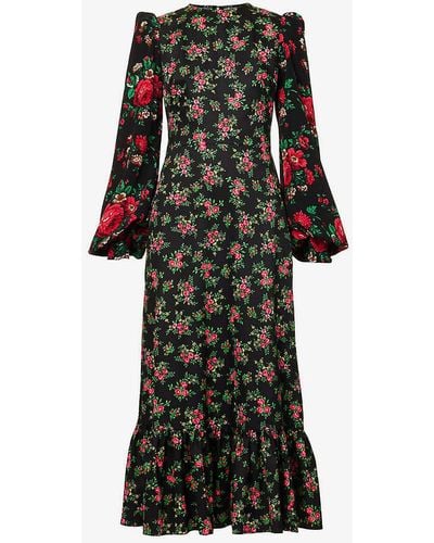 The Vampire's Wife Villanelle Floral-print Cotton Maxi Dress - Black