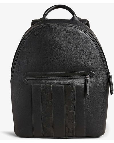 Ted Baker Waynor Checked Logo-embellished Faux-leather Backpack - Black