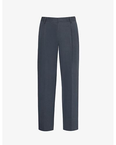 Dries Van Noten Pleated Straight-leg Cotton Pants - Blue