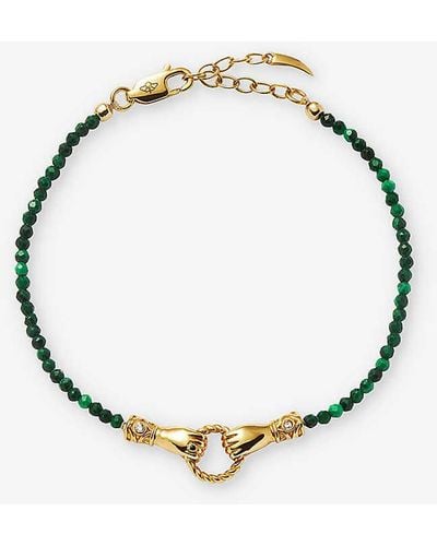 Missoma X Harris Reed Good Hands 18ct Recycled Yellow -plated Brass, Cubic Zirconia And Malachite Beaded Bracelet - Metallic