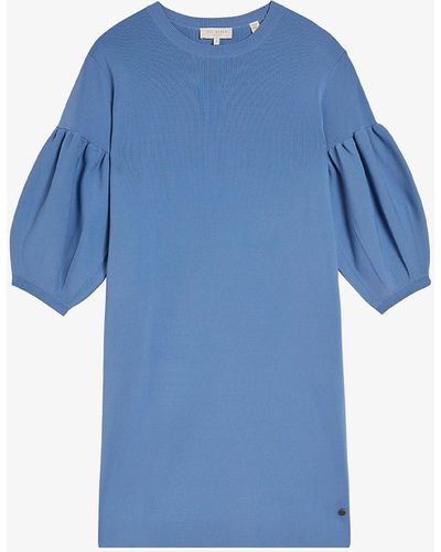 Ted Baker Feyah Puff-sleeve Woven Mini Dress - Blue