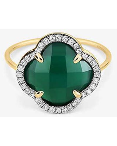The Alkemistry Morganne Bello Clover 18ct Yellow-gold, 0.128ct White Diamond And Green Agate Ring