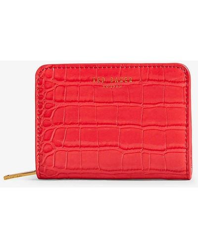 Ted Baker Valense Small Logo-embossed Croc-effect Faux-leather Purse - Red