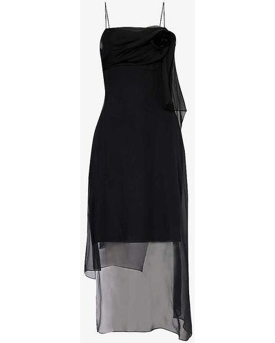 Givenchy Rose-embellished Square-neck Silk Midi Dress - Black