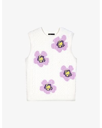 Maje Floral Sleeveless Knitted Sweater - White