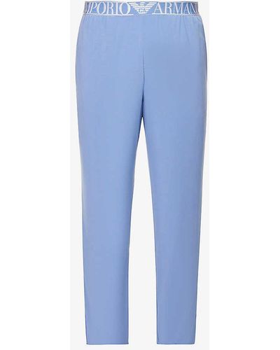 Emporio Armani Branded-waistband Stretch-modal Pyjama Botto - Blue