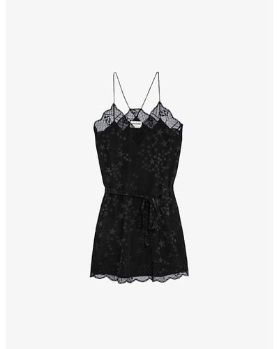 Zadig & Voltaire Risty Star-embellished Woven Slip Dres - Black