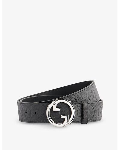 Gucci Double G Logo-embossed Leather Belt - Black