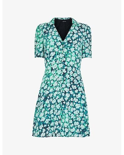 Whistles Rowal Floral-print Short-sleeve Woven Mini Dress - Green