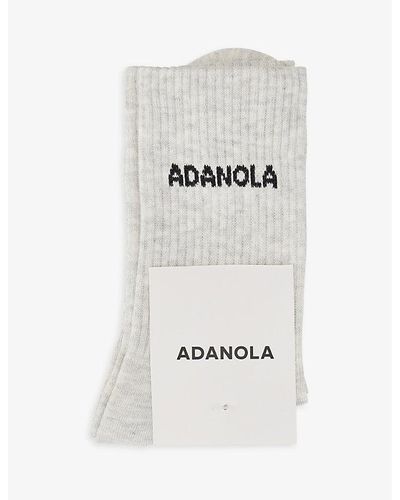 ADANOLA Logo-intarsia Ribbed Stretch-bamboo Blend Socks - White