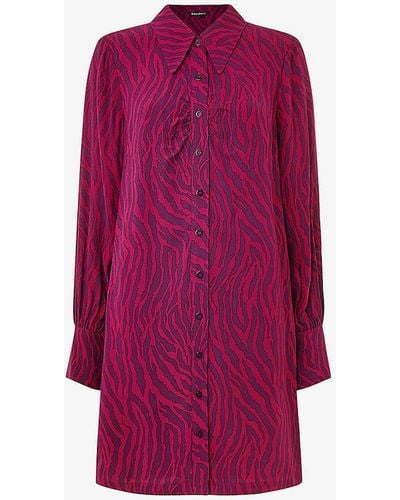 Whistles Zebra-print Collared Woven Mini Dress - Purple