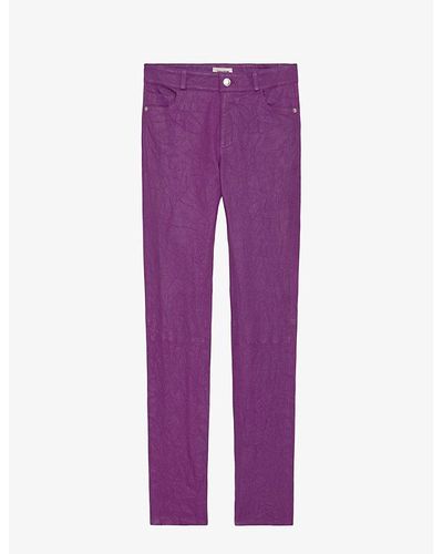 Zadig & Voltaire Phlame Slim-leg Mid-rise Leather Pants - Purple
