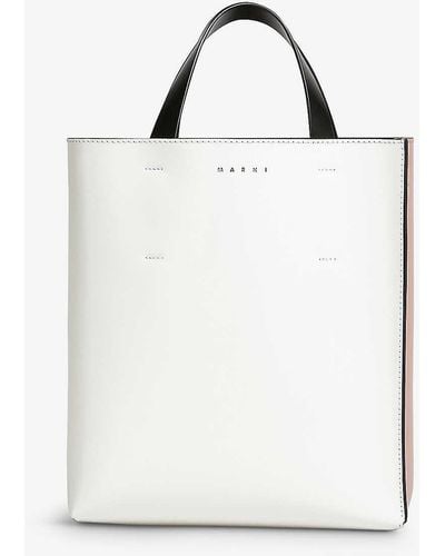 Marni Museo Logo-embossed Leather Tote Bag - White