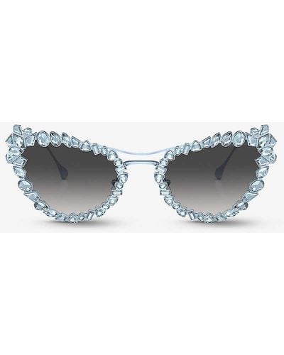 Swarovski Sk7011 Cat-eye Gem-embellished Metal Sunglasses - Grey