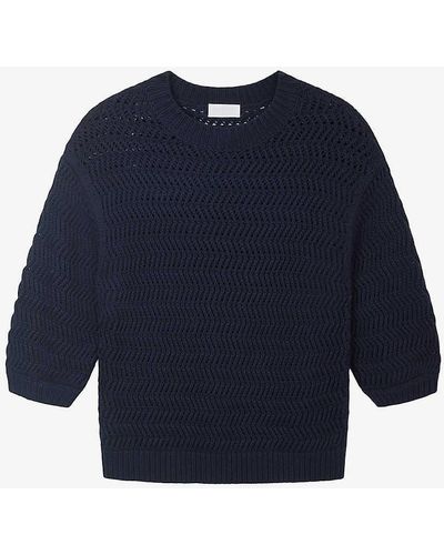 The White Company Textured Stitch Organic-cotton And Wool-blend Jumper - Blue
