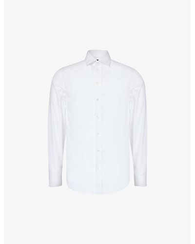 Emporio Armani Curved-hem Regular-fit Cotton Shirt - White