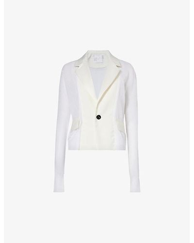 Sacai Suiting Notch-lapel Cotton-blend Cardigan - White
