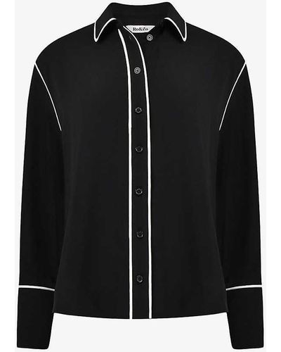 Ro&zo Long-sleeved Contrast-piping Crepe Shirt - Black
