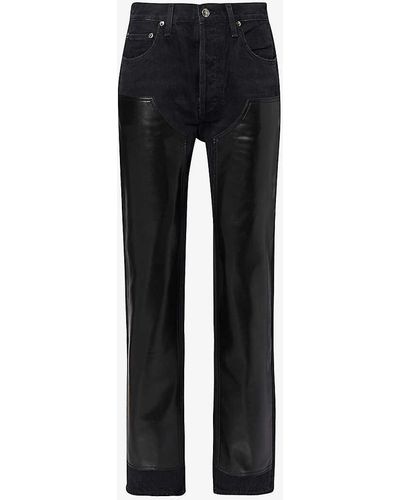 Agolde Ryder Faux-leather Panel Organic-cotton Jeans - Black