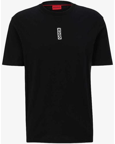 HUGO Logo-print Crewneck Cotton-jersey T-shirt - Black