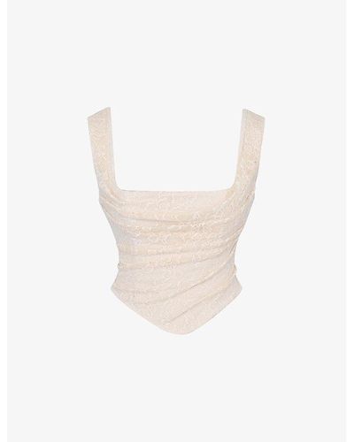House Of Cb Una Corseted Stretch-woven Top - White