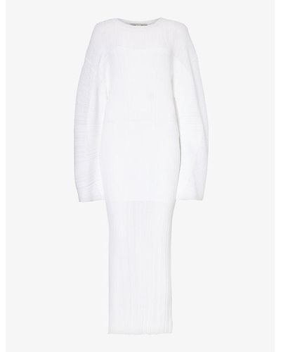 Stella McCartney Pleated Semi-sheer Knitted Maxi Dres - White