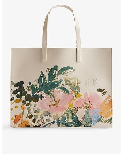 Ted Baker Meadcon Painted-meadow Logo-debossed Faux-leather Tote - Natural