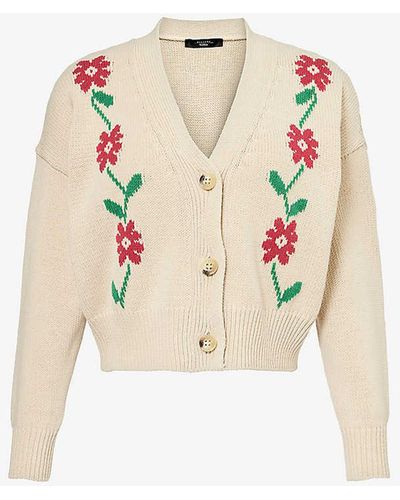 Weekend by Maxmara Floral-embellished Cotton-blend Cardigan - White