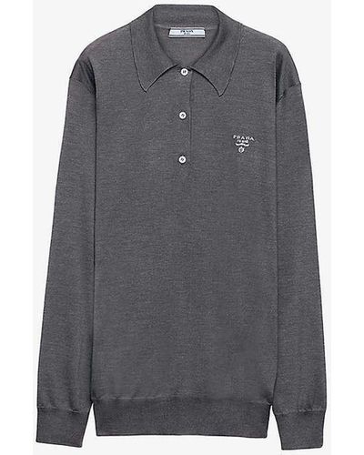 Prada Logo-embroidered Relaxed-fit Silk Polo Shirt - Blue