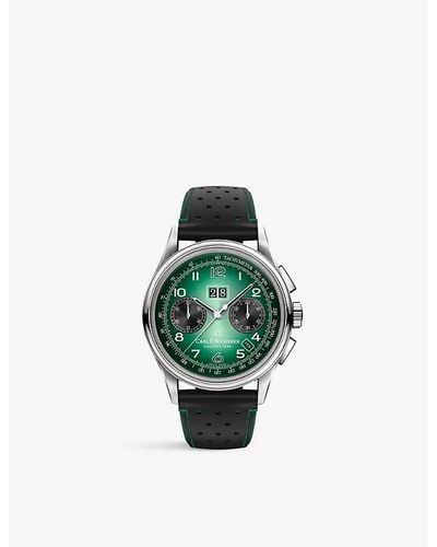 Carl F. Bucherer 00.10803.08.92.92 Heritage Bicompax Annual Stainless-steel And Leather Automatic Watch - Green