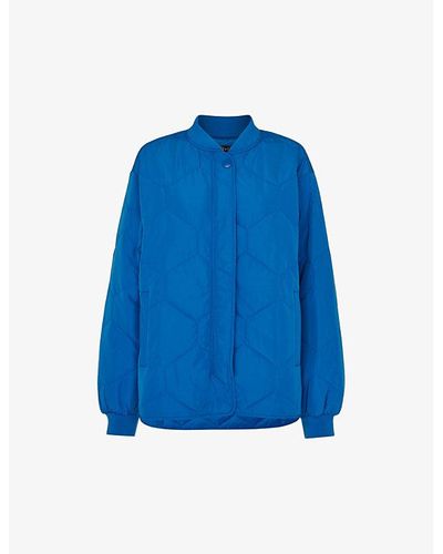 Whistles Ida Quilted Woven Coat - Blue