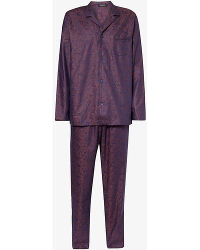 Hanro Paisley-pattern Relaxed-fit Cotton Pyjama Set - Purple