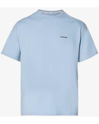Calvin Klein Logo-embroidered Cotton And Recycled Polyester-blend T-shirt - Blue
