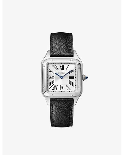 Cartier Crwssa0023 Santos-dumont Small Model Stainless- And Leather Quartz Watch - White