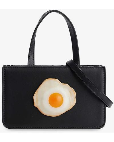Puppets and Puppets egg-appliqué Small Leather Top-handle Bag - Black