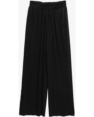 IKKS Wide-leg High-waisted Pleated Recycled-polyester Trousers - Black