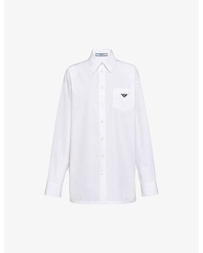 Prada Logo-plaque Long-sleeve Cotton Shirt - White