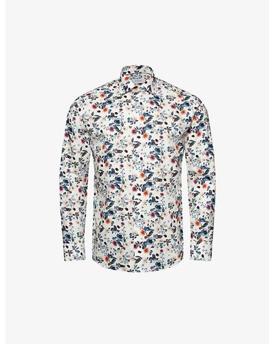 Eton Signature Floral-print Regular-fit Cotton-twill Shirt - White