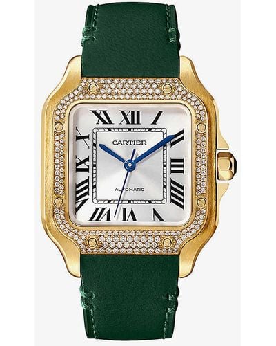 Cartier Crwjsa0020 Santos De 18ct Gold, Diamond And Leather Watch - White