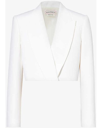 Alexander McQueen Cropped Boxy-fit Wool Jacket - White