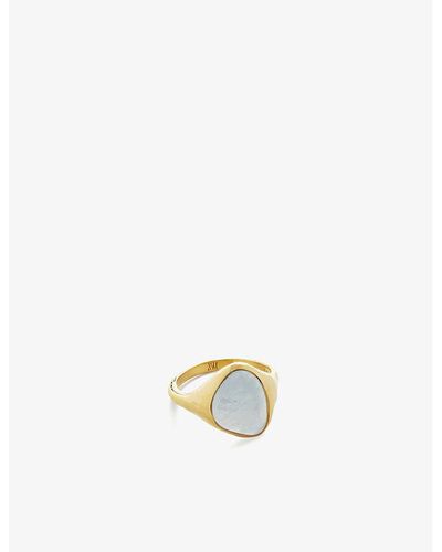 Monica Vinader Rio Recycled 18ct Yellow -plated Vermeil Sterling-silver And Aquamarine Signet Ring - White