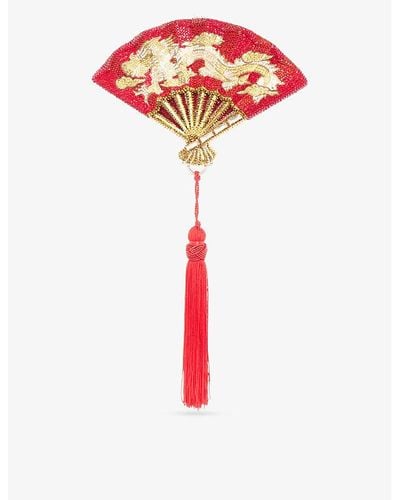 Judith Leiber Dragon Fan Crystal-embellished Metal Clutch Bag - Red
