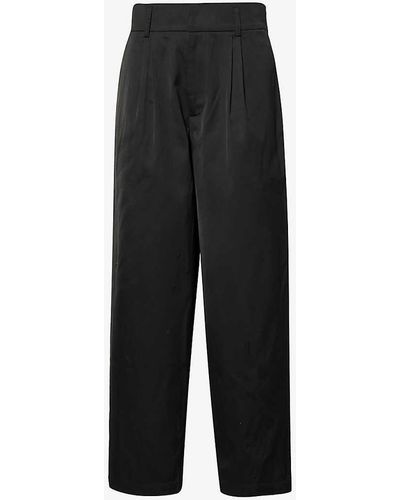LABRUM LONDON Pleated High-rise Relaxed-fit Straight-leg Woven-blend Trousers - Black